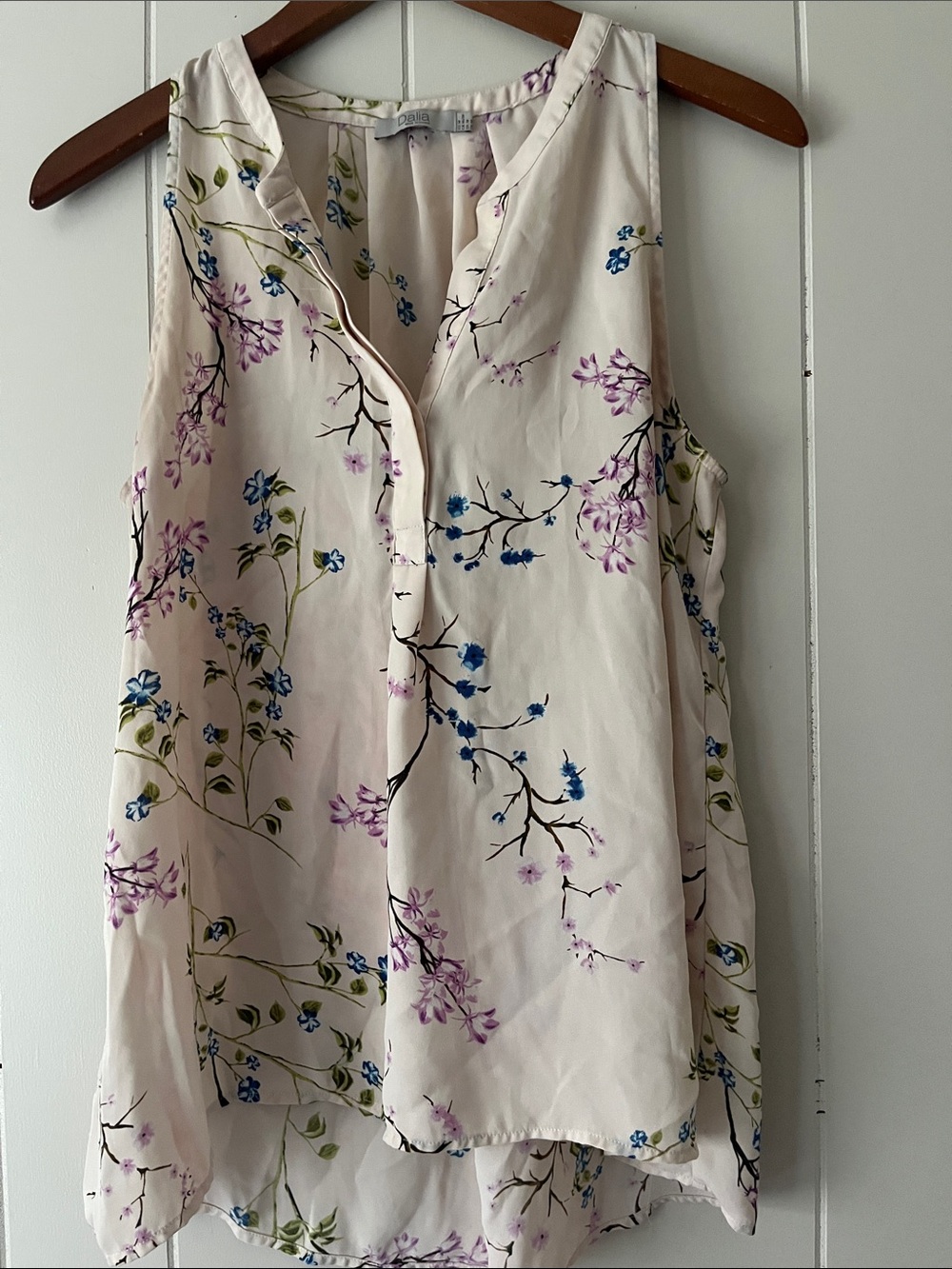 Dalia Cream Floral Sleeveless V-Neck Camisole with Blue & Purple Blossoms